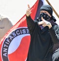 Antifa political activists engaged in protest in Denver.