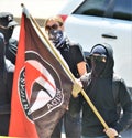 Antifa political activists engaged in protest in Denver.