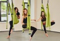 Antigravity yoga group of women Royalty Free Stock Photo