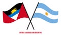 Antigua & Barbuda and Argentina Flags Crossed & Waving Flat Style. Official Proportion