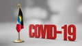 Antigua And Barbuda realistic 3D flag and Covid-19 illustration. Royalty Free Stock Photo