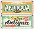 Antigua beach souvenir poster design in retro style.