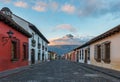 Antigua City and Agua Volcano at Sunrise, Guatemala Royalty Free Stock Photo