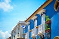 Antigua fachada colonial en Cartagena Colombia Royalty Free Stock Photo