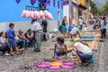 Making dyed sawdust Holy Thursday carpets, Antigua, Guatemala