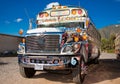 Typical guatemalan chicken bus in Antigua, Guatemala . Royalty Free Stock Photo