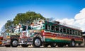 Typical guatemalan chicken bus in Antigua, Guatemala . Royalty Free Stock Photo