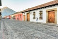 Colonial street & Agua volcano, Antigua, Guatemala Royalty Free Stock Photo