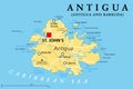 Antigua, island in the Lesser Antilles in the Caribbean, political map