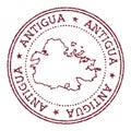 Antigua round rubber stamp with island map.