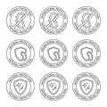 Antimicrobial resistant badges. Antiseptic label. Antibacterial, antiviral and antimicrobial protection, set of round stamps. Royalty Free Stock Photo