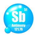 Antimony icon. Sb chemical element. Atomic number 51. Mass 121.76. Blue sphere. Royalty Free Stock Photo