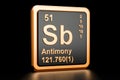 Antimony Sb stibium chemical element. 3D rendering Royalty Free Stock Photo