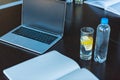 antioxidant drink and laptop on table Royalty Free Stock Photo