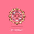 Antioxidant icon in comic style. Molecule cartoon vector illustration on isolated background. Detox splash effect business concept