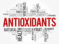 Antioxidants are chemicals that lessen or prevent the effects of free radicals, word cloud concept background Royalty Free Stock Photo