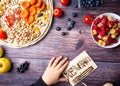 antioxidants, resveratrol food with text RESVERATROL on wooden surface