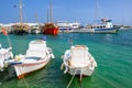 White Greek boats, Antiparos island, Greece Royalty Free Stock Photo