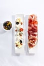 Antipasti on plates top view