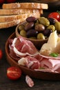 antipasti tapas with cheese and ham Royalty Free Stock Photo