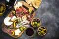 Antipasto board with sliced meat, ham, salami, cheese, olives an Royalty Free Stock Photo