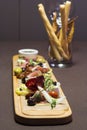 Antipasto and catering platter with different meat and cheese Royalty Free Stock Photo