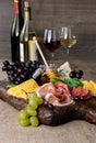 Antipasto platter on wooden surface