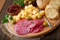 Antipasto catering platter with salami and cheese