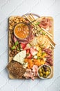 Antipasto meat board. catering platter with jamon, sausage and cheese. Food recipe background. Close up Royalty Free Stock Photo