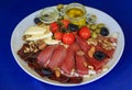 Antipasto platter with the Montenegrin Njeguski prsut prosciutto and cheese in Budva Montenegro