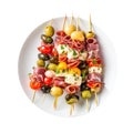 Antipasto Skewers On White Plate On A White Background