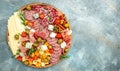 Antipasto with traditional Spanish meat snacks on a slate board, Antipasto platter. catering, banner, menu, recipe. place for text Royalty Free Stock Photo