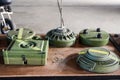 Antipersonnel fragmentation land mine. PROM-1, PMR-2A, PMR-3, PMA-3. Examples of anti-personnel and anti-tank mines. Explosive dev