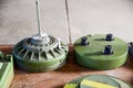 Antipersonnel fragmentation land mine. PROM-1, PMR-2A, PMR-3, PMA-3. Examples of anti-personnel and anti-tank mines. Explosive dev