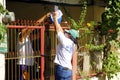 Local government workers distribute relief goods during the Covid 19 virus outbreak