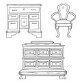 Antiqu furniture set - antique bureau, table, chair isolated on a Royalty Free Stock Photo