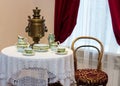 Antiquarian museum exhibit copper wood samovar kettle Royalty Free Stock Photo