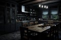 Antiquated Kitchen dark interior. Generate Ai