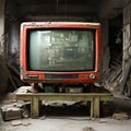 Antiquated television set with a damaged display screen, AI-generated.