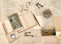 Antique accessories, old letters, diary book and photos from Flo Royalty Free Stock Photo