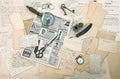 Antique accessories, old letters and postcards. ephemera