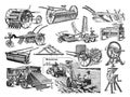 Antique agricultural equipment like ploughing nice collection / Vintage and Antique illustration from Petit Larousse 1914