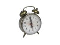 Antique alarm clock on a white background and using the isolate technique with embedded clipping path. Royalty Free Stock Photo