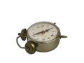 Antique alarm clock on a white background and using the isolate technique with embedded clipping path. Royalty Free Stock Photo