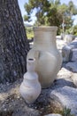 Antique amphoras in the ancient city of Zipori. Israel.