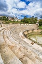 The antique ancient greek amphitheater or antique theatre of Ohrid with view on old town of Ohrid and Lake Ohrid in Macedonia Royalty Free Stock Photo