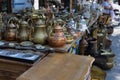 Antique Antiques Are Sold At A Flea Market.Coffee Turks And Copper Kettles.