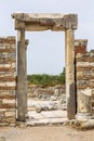 Antique arch against the blue sky. The ruins of Ephesus. Close-up. Space for text. Royalty Free Stock Photo