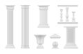 Antique architectural elements white columns set realistic vector classical marble pillars Royalty Free Stock Photo