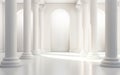 Antique architectural white panorama with shadow from columns.